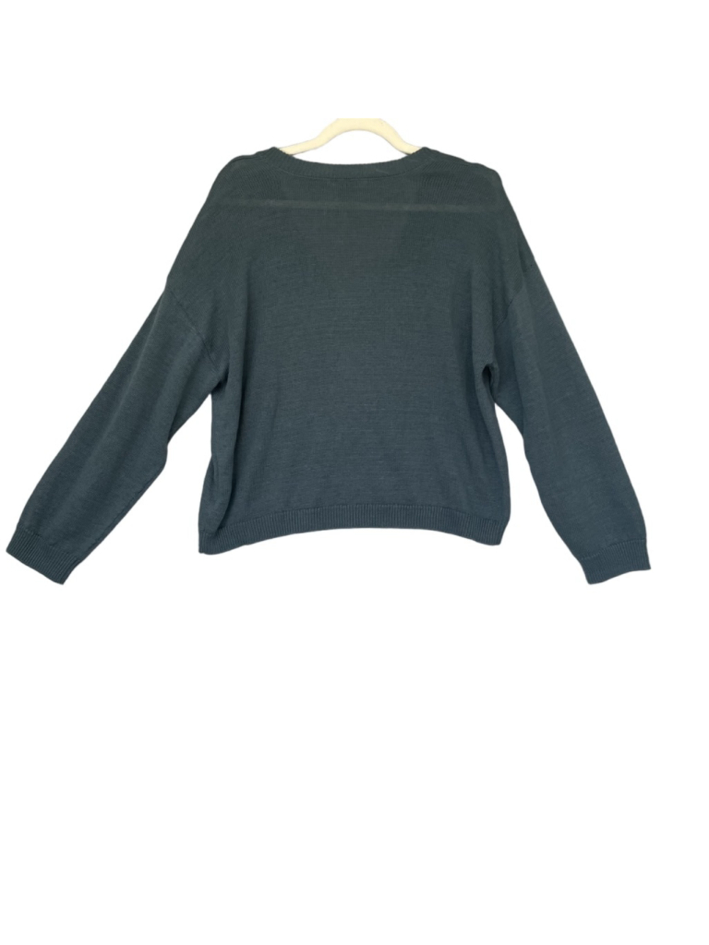 Masscob Linen Cotton V Neck Sweater M Blue Oversized Crop - Picture 3 of 11